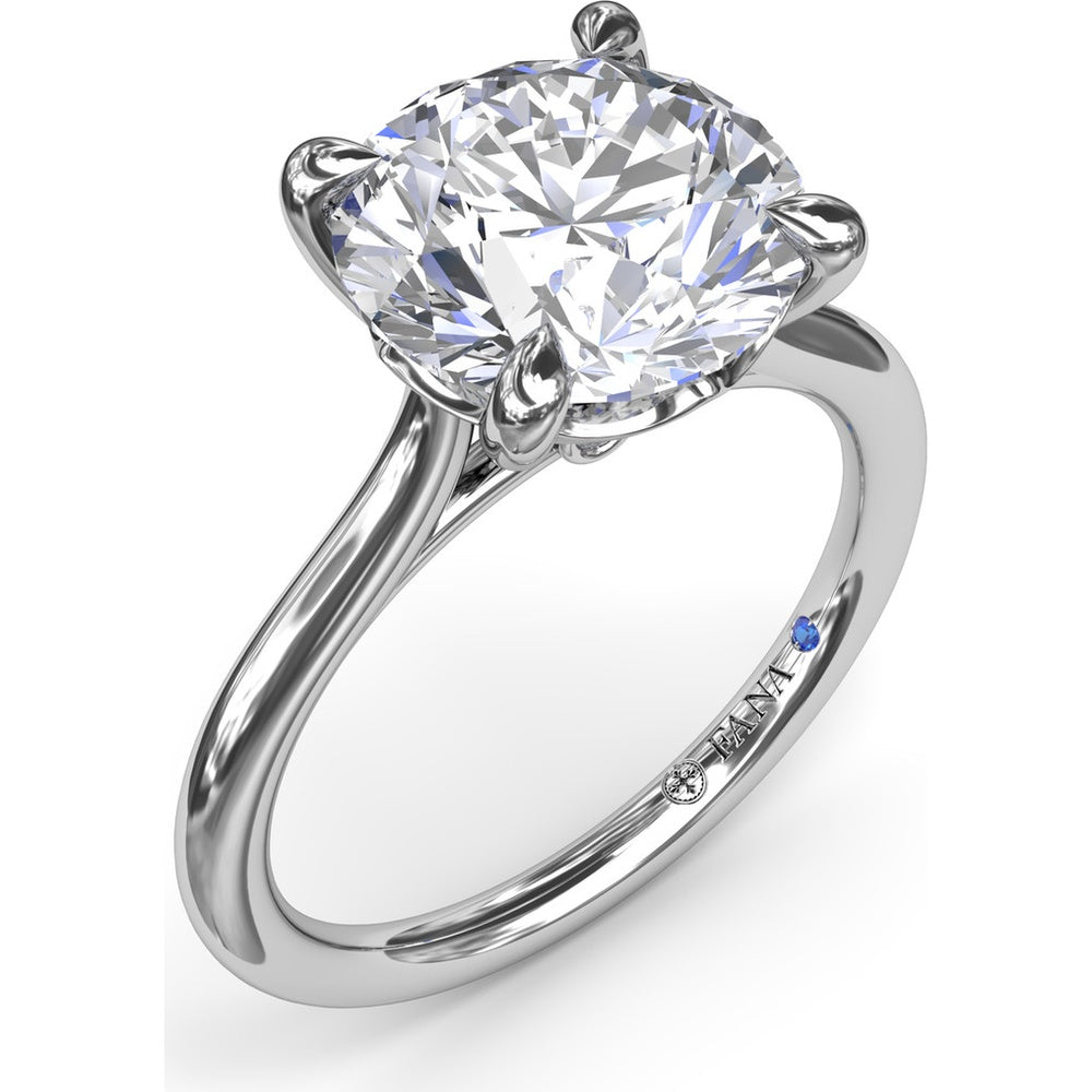 Solitaire Engagement Ring Setting with Hidden Peek-a-Boo Diamond and Four-Prong Round Center Mounting by Fana - 0.02 Carat Total Diamond Weight