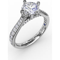 Solitaire Engagement Ring Setting with Split Shank, Pavé Diamond Band and Hidden Halo by Fana - 0.32 Carat Total Diamond Weight