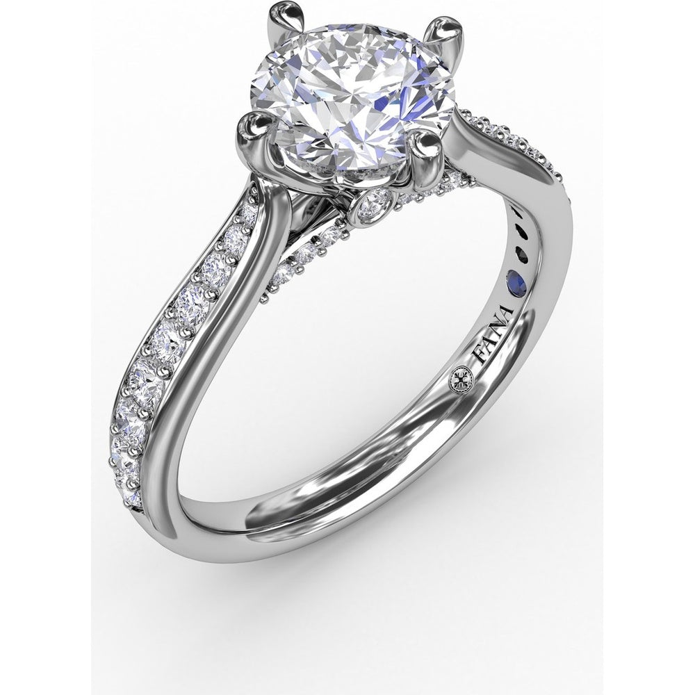 Solitaire Engagement Ring Setting with Split Shank, Pavé Diamond Band and Hidden Halo by Fana - 0.32 Carat Total Diamond Weight