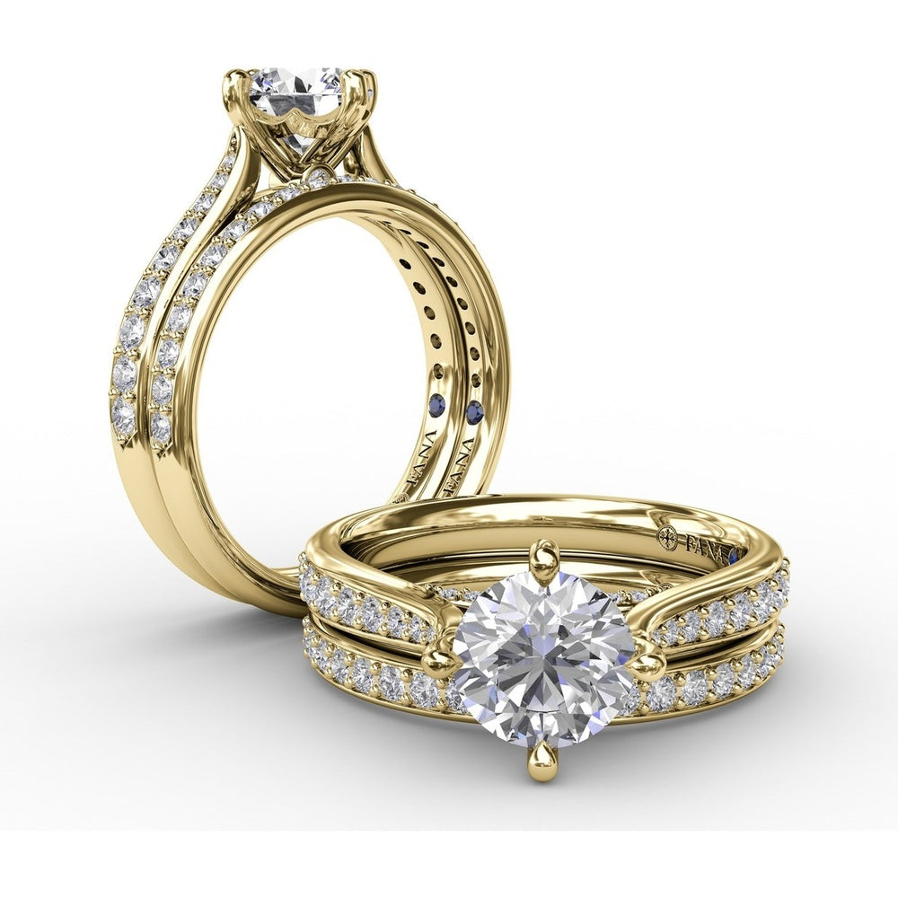 Solitaire Engagement Ring Setting with Split Shank, Pavé Diamond Band and Hidden Halo by Fana - 0.32 Carat Total Diamond Weight