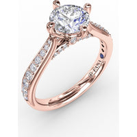 Solitaire Engagement Ring Setting with Split Shank, Pavé Diamond Band and Hidden Halo by Fana - 0.32 Carat Total Diamond Weight