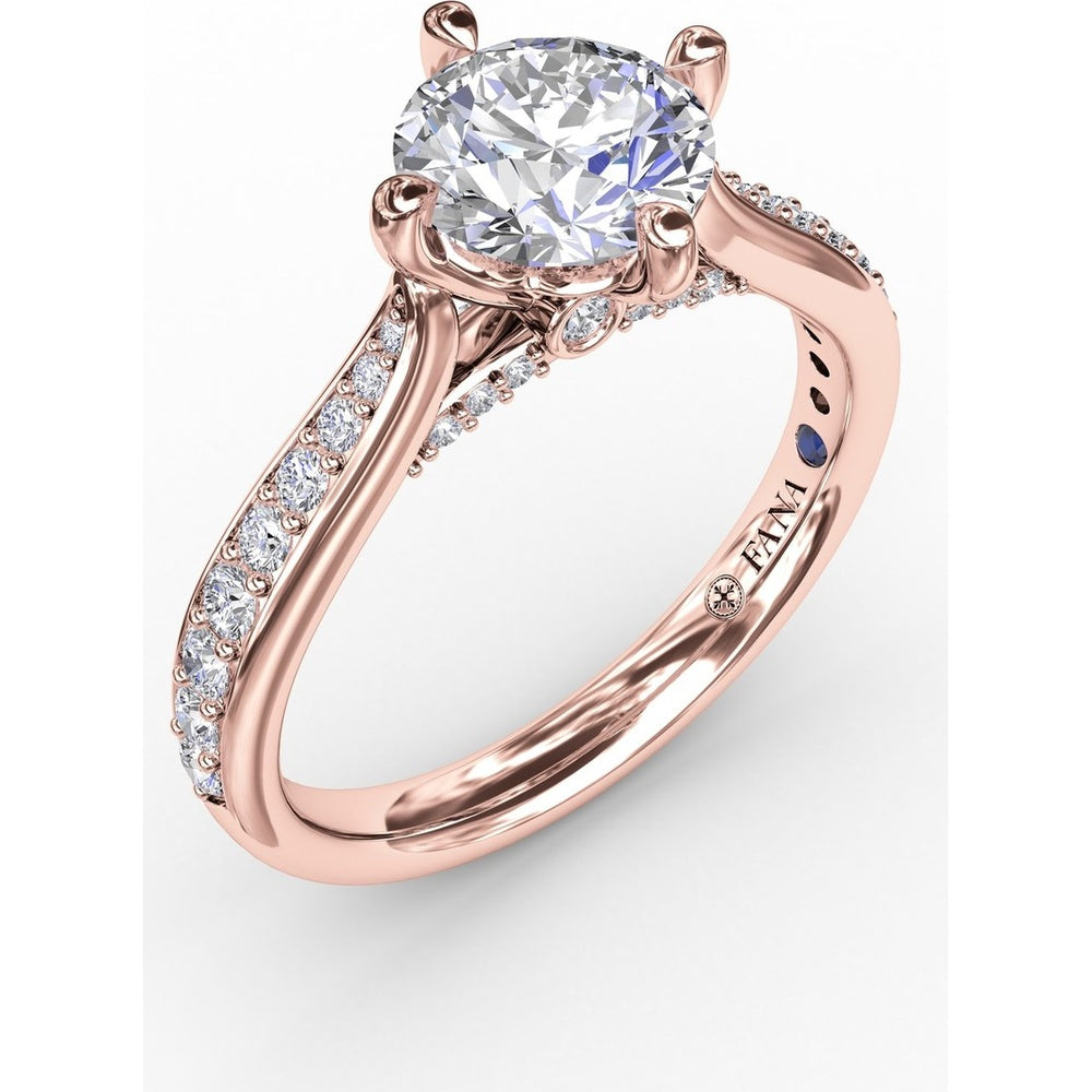 Solitaire Engagement Ring Setting with Split Shank, Pavé Diamond Band and Hidden Halo by Fana - 0.32 Carat Total Diamond Weight