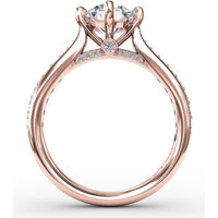 Solitaire Engagement Ring Setting with Split Shank, Pavé Diamond Band and Hidden Halo by Fana - 0.32 Carat Total Diamond Weight