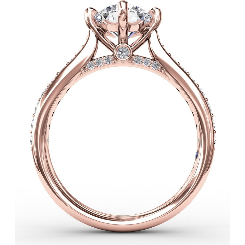 Solitaire Engagement Ring Setting with Split Shank, Pavé Diamond Band and Hidden Halo by Fana - 0.32 Carat Total Diamond Weight