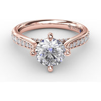 Solitaire Engagement Ring Setting with Split Shank, Pavé Diamond Band and Hidden Halo by Fana - 0.32 Carat Total Diamond Weight