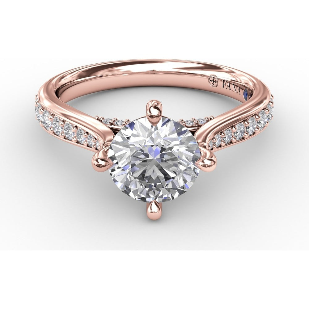 Solitaire Engagement Ring Setting with Split Shank, Pavé Diamond Band and Hidden Halo by Fana - 0.32 Carat Total Diamond Weight