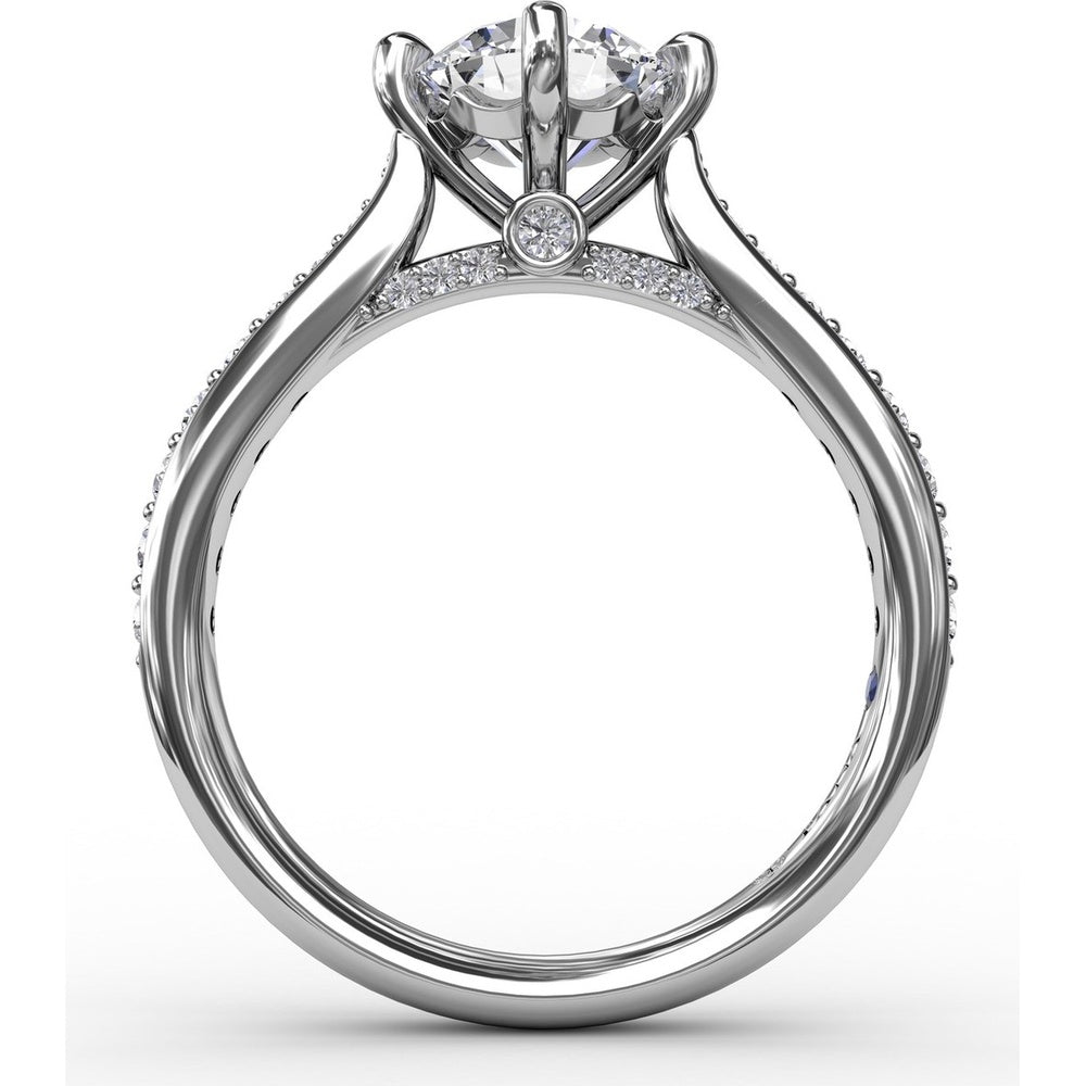 Solitaire Engagement Ring Setting with Split Shank, Pavé Diamond Band and Hidden Halo by Fana - 0.32 Carat Total Diamond Weight