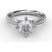 Solitaire Engagement Ring Setting with Split Shank, Pavé Diamond Band and Hidden Halo by Fana - 0.32 Carat Total Diamond Weight
