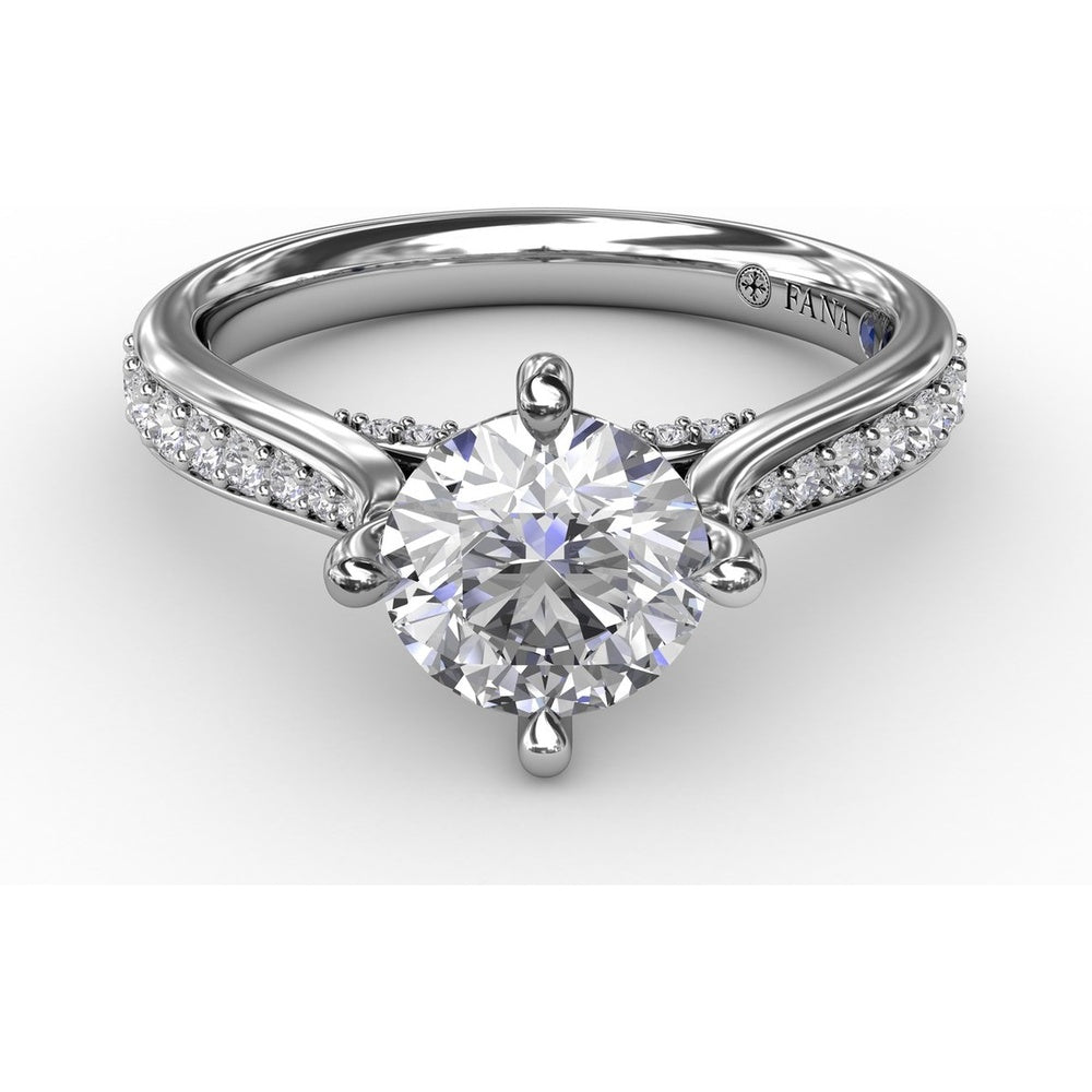 Solitaire Engagement Ring Setting with Split Shank, Pavé Diamond Band and Hidden Halo by Fana - 0.32 Carat Total Diamond Weight