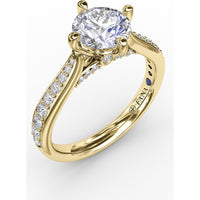 Solitaire Engagement Ring Setting with Split Shank, Pavé Diamond Band and Hidden Halo by Fana - 0.32 Carat Total Diamond Weight
