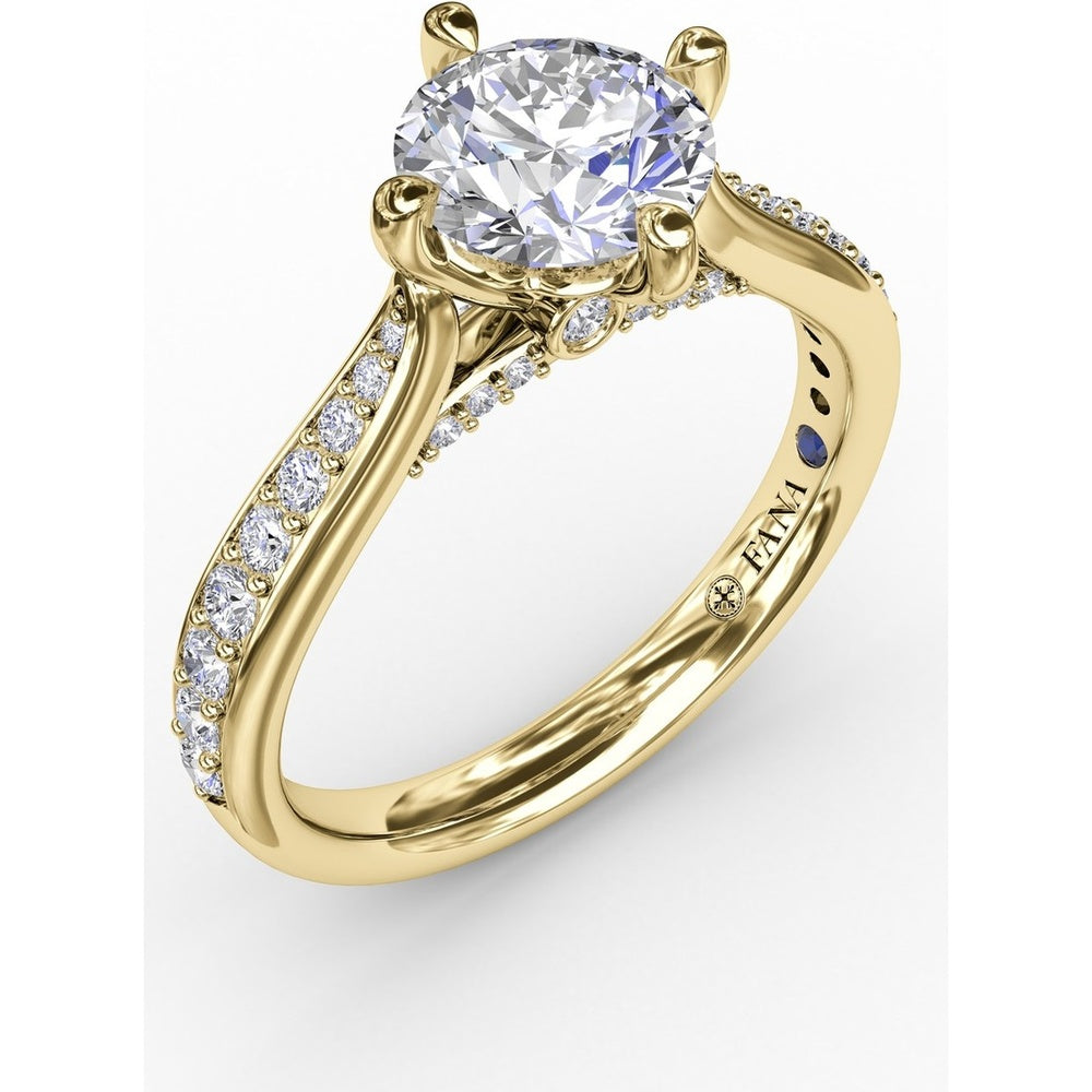Solitaire Engagement Ring Setting with Split Shank, Pavé Diamond Band and Hidden Halo by Fana - 0.32 Carat Total Diamond Weight