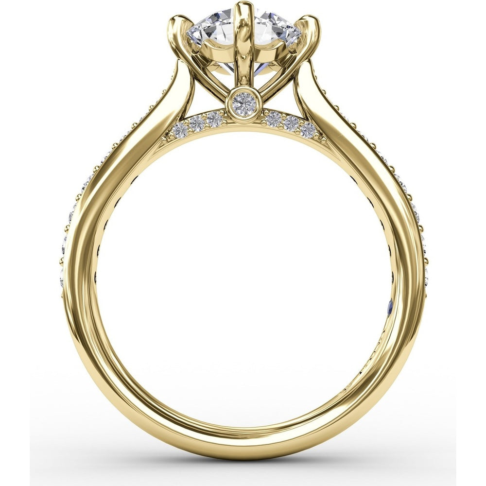 Solitaire Engagement Ring Setting with Split Shank, Pavé Diamond Band and Hidden Halo by Fana - 0.32 Carat Total Diamond Weight