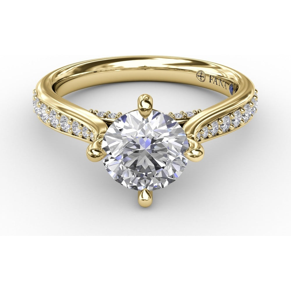 Solitaire Engagement Ring Setting with Split Shank, Pavé Diamond Band and Hidden Halo by Fana - 0.32 Carat Total Diamond Weight