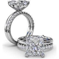 Solitaire Engagement Ring Setting with Tapered Band and Four-Prong Set Radiant Cut Center Stone by Fana