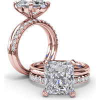 Solitaire Engagement Ring Setting with Tapered Band and Four-Prong Set Radiant Cut Center Stone by Fana