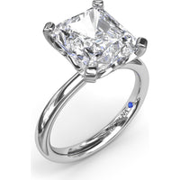 Solitaire Engagement Ring Setting with Tapered Band and Four-Prong Set Radiant Cut Center Stone by Fana