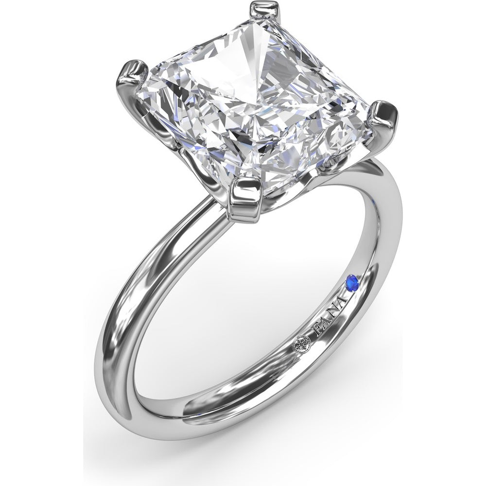 Solitaire Engagement Ring Setting with Tapered Band and Four-Prong Set Radiant Cut Center Stone by Fana