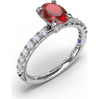 Solitaire Ring with Oval Ruby and Pavé Diamond Accents by Fana - 1.49 Carat Total Gemstone Weight