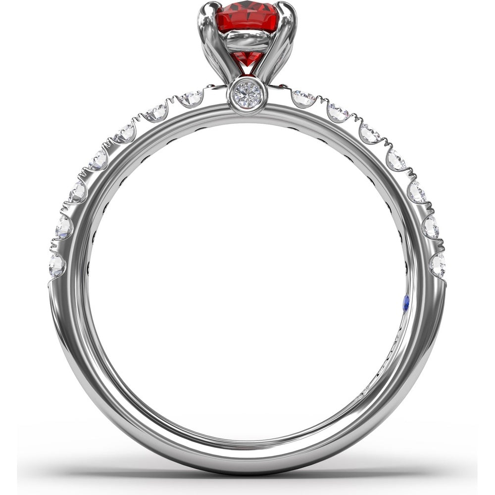 Solitaire Ring with Oval Ruby and Pavé Diamond Accents by Fana - 1.49 Carat Total Gemstone Weight