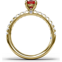 Solitaire Ring with Oval Ruby and Pavé Diamond Accents by Fana - 1.49 Carat Total Gemstone Weight