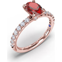 Solitaire Ring with Oval Ruby and Pavé Diamond Accents by Fana - 1.49 Carat Total Gemstone Weight