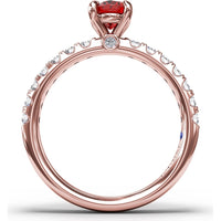 Solitaire Ring with Oval Ruby and Pavé Diamond Accents by Fana - 1.49 Carat Total Gemstone Weight