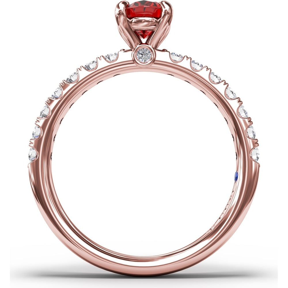 Solitaire Ring with Oval Ruby and Pavé Diamond Accents by Fana - 1.49 Carat Total Gemstone Weight