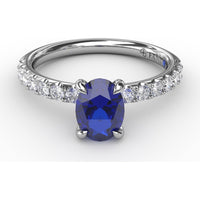 Solitaire Ring with Oval Sapphire and Pavé Diamond Band by Fana - 1.49 Carat Total Gemstone Weight