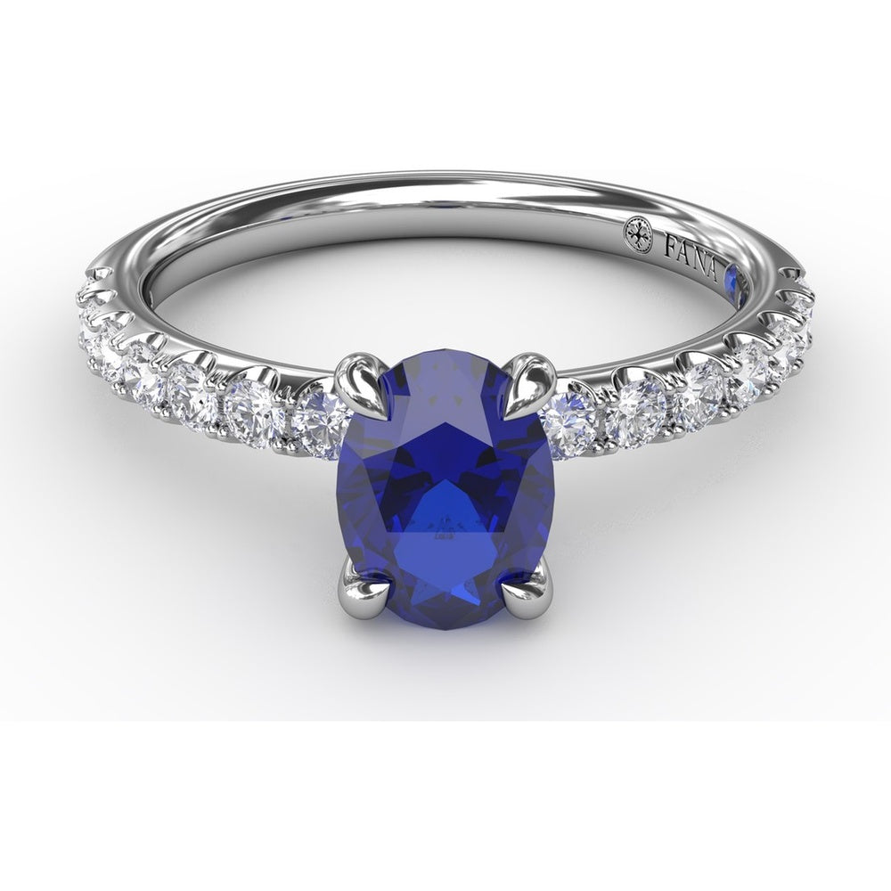 Solitaire Ring with Oval Sapphire and Pavé Diamond Band by Fana - 1.49 Carat Total Gemstone Weight