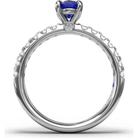 Solitaire Ring with Oval Sapphire and Pavé Diamond Band by Fana - 1.49 Carat Total Gemstone Weight