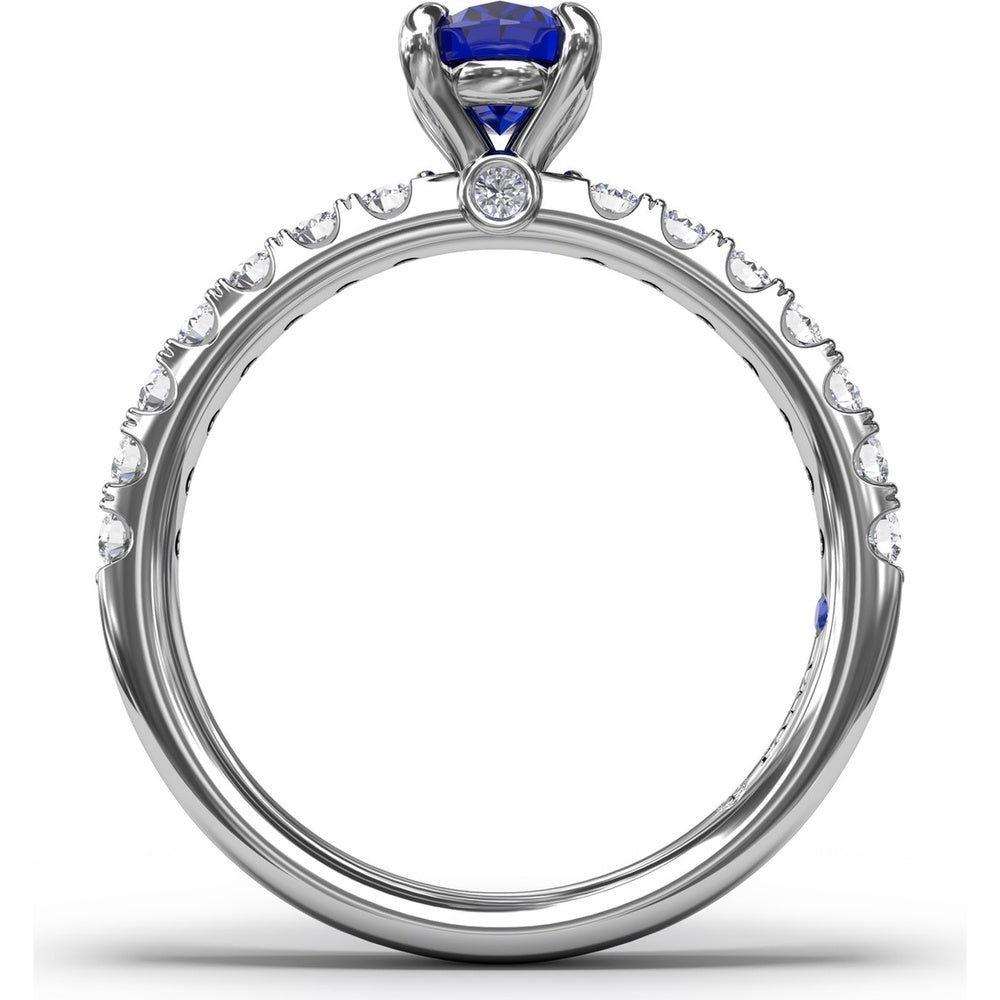Solitaire Ring with Oval Sapphire and Pavé Diamond Band by Fana - 1.49 Carat Total Gemstone Weight