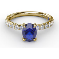 Solitaire Ring with Oval Sapphire and Pavé Diamond Band by Fana - 1.49 Carat Total Gemstone Weight