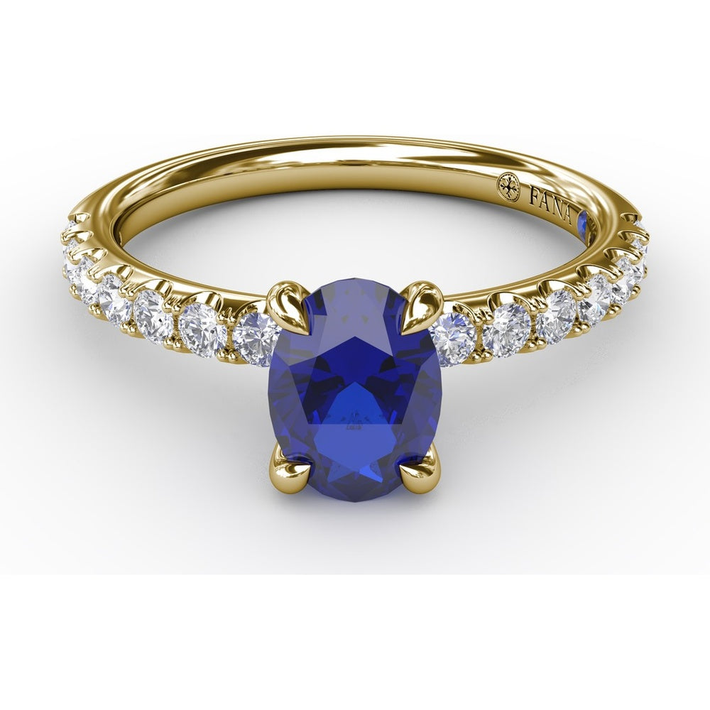 Solitaire Ring with Oval Sapphire and Pavé Diamond Band by Fana - 1.49 Carat Total Gemstone Weight