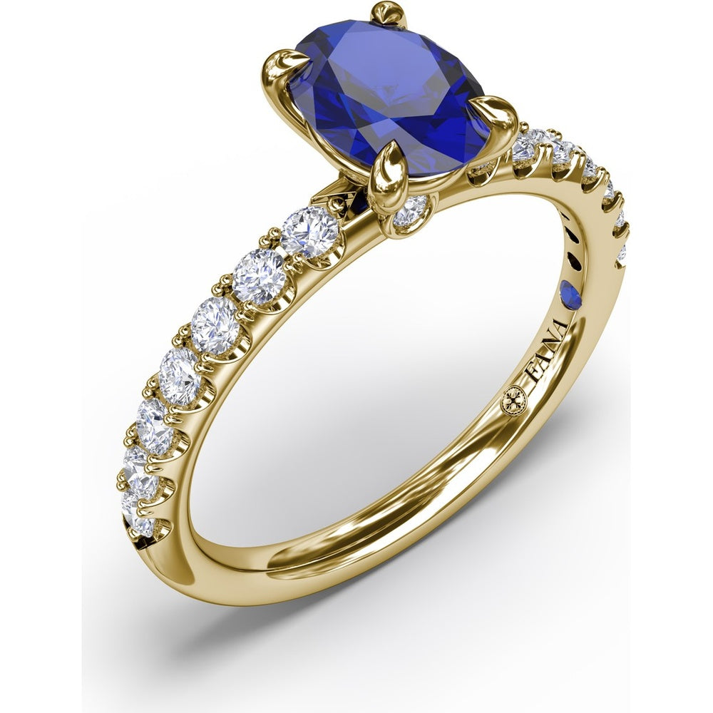 Solitaire Ring with Oval Sapphire and Pavé Diamond Band by Fana - 1.49 Carat Total Gemstone Weight