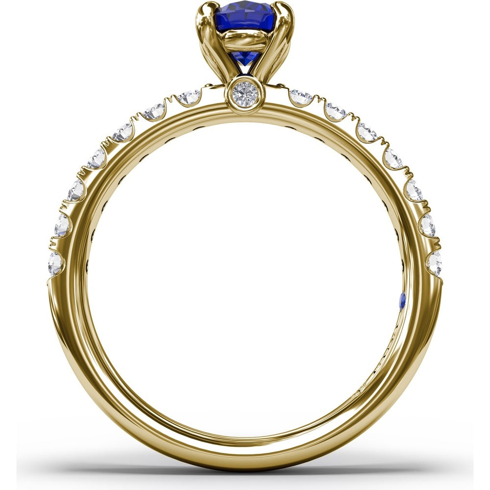Solitaire Ring with Oval Sapphire and Pavé Diamond Band by Fana - 1.49 Carat Total Gemstone Weight