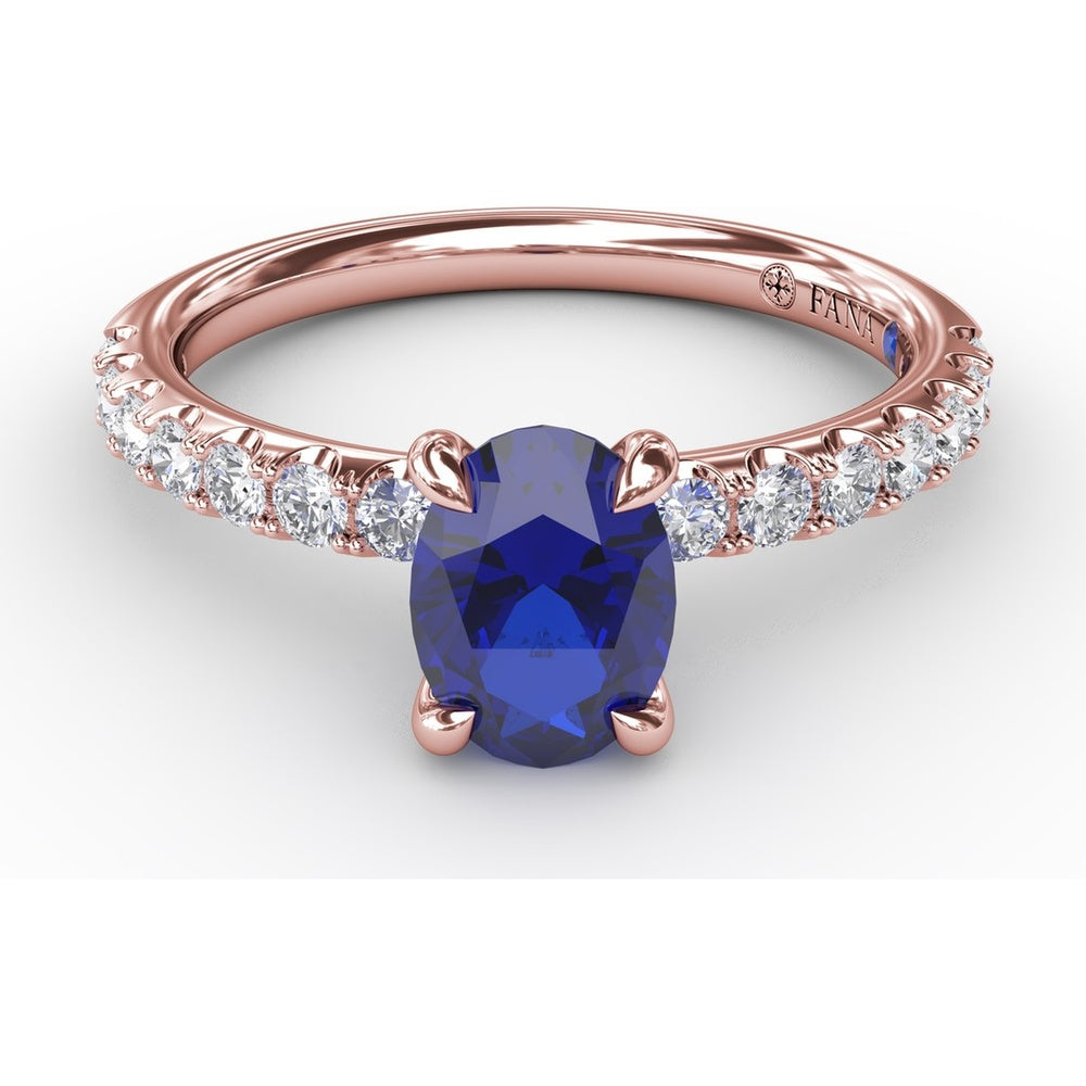 Solitaire Ring with Oval Sapphire and Pavé Diamond Band by Fana - 1.49 Carat Total Gemstone Weight