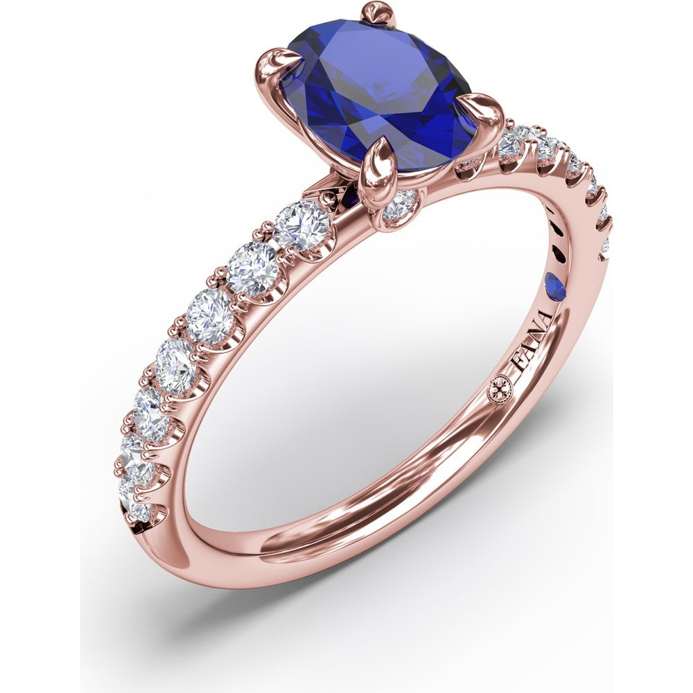 Solitaire Ring with Oval Sapphire and Pavé Diamond Band by Fana - 1.49 Carat Total Gemstone Weight