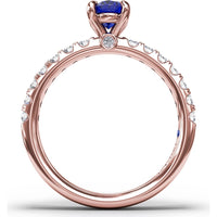 Solitaire Ring with Oval Sapphire and Pavé Diamond Band by Fana - 1.49 Carat Total Gemstone Weight