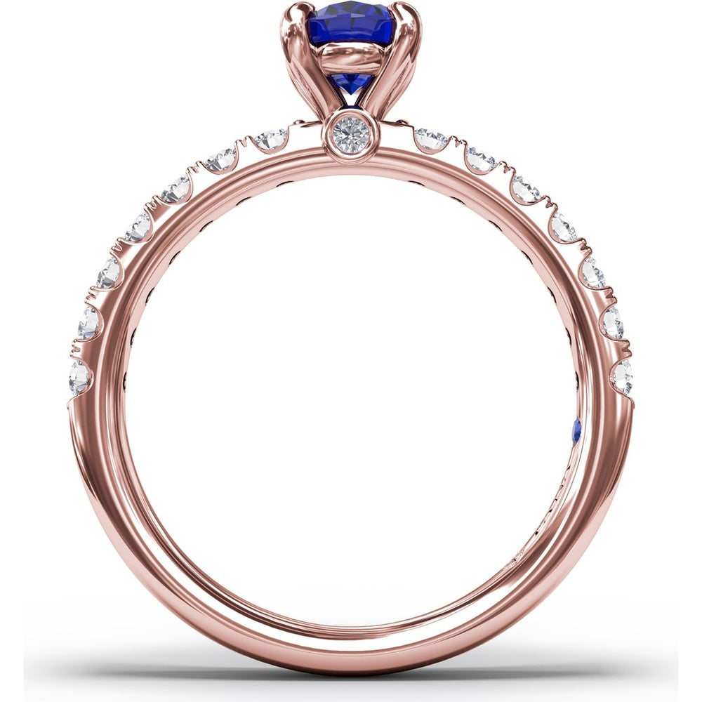 Solitaire Ring with Oval Sapphire and Pavé Diamond Band by Fana - 1.49 Carat Total Gemstone Weight
