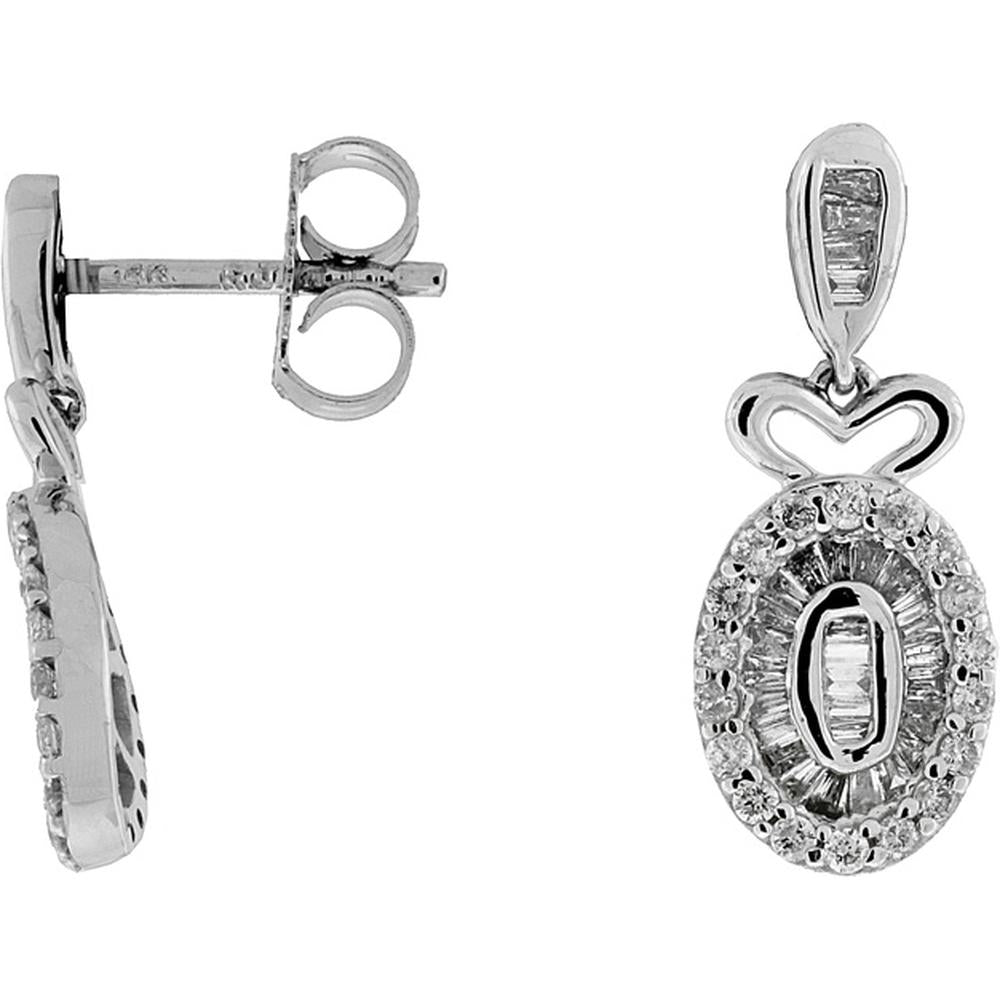 Sparkling 14K White Gold Diamond Earrings with Round and Baguette-Cut Diamonds