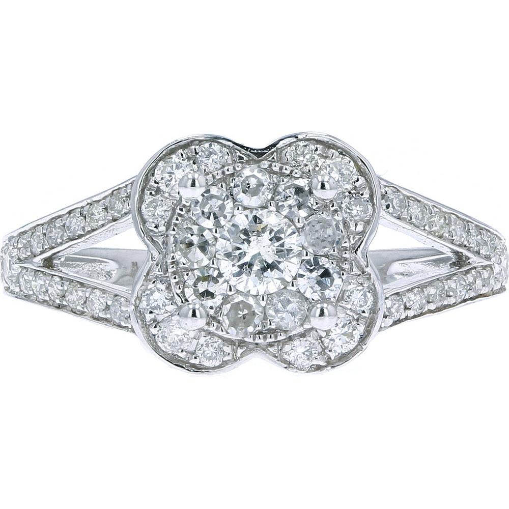 Sparkling 14K White Gold Diamond Split Shank Ring - 0.88 Carats