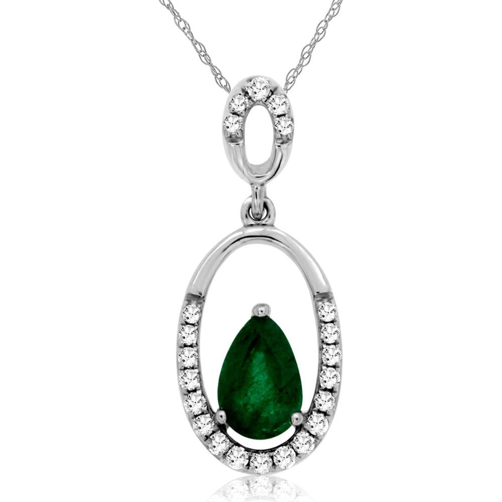 Sparkling 14K White Gold Emerald and Diamond Pendant by Royal