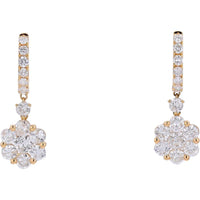Sparkling 18K Yellow Gold 3 Carat Diamond Flower Earrings