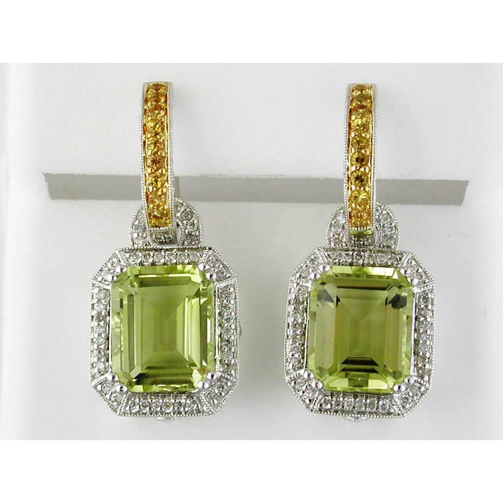 Sparkling Lemon Quartz and Diamond Earrings in 14K White Gold