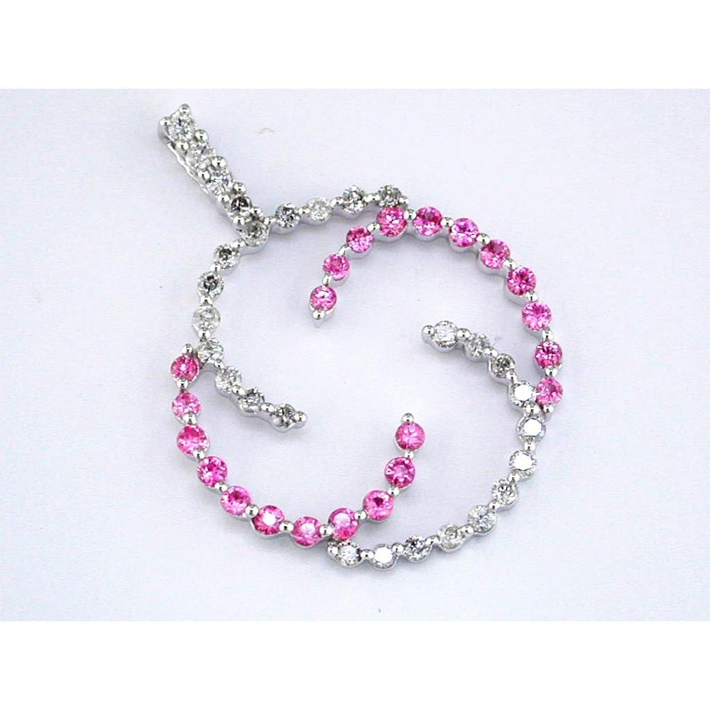 Sparkling Pink Sapphire and Diamond Pendant in 14K White Gold