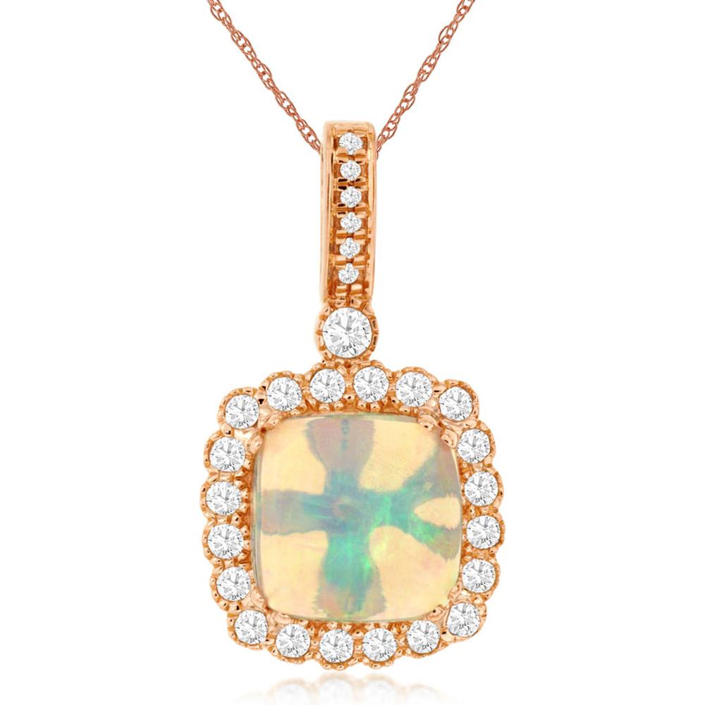 Splendid 14K Rose Gold Opal & Diamond Pendant - 2.07 Carat Total Gem Weight