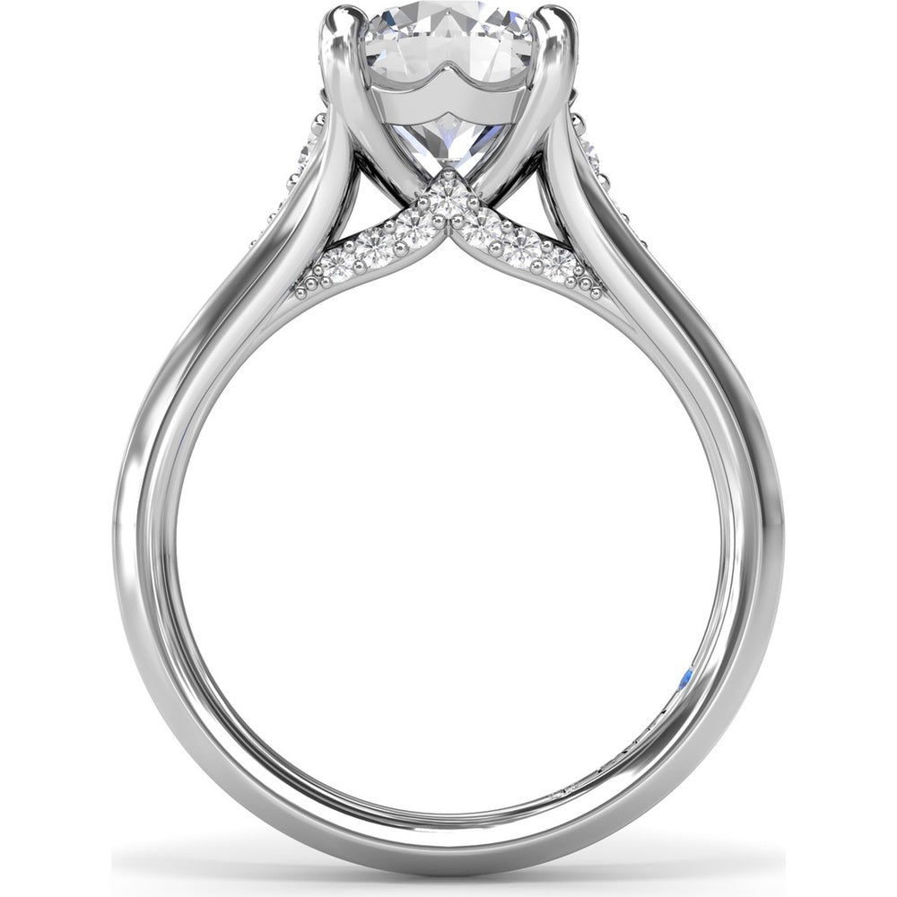 Split Shank Cathedral Engagement Ring Setting with Hidden Halo and Pavé Diamond Accents by Fana - 0.23 Carat Total Diamond Weight