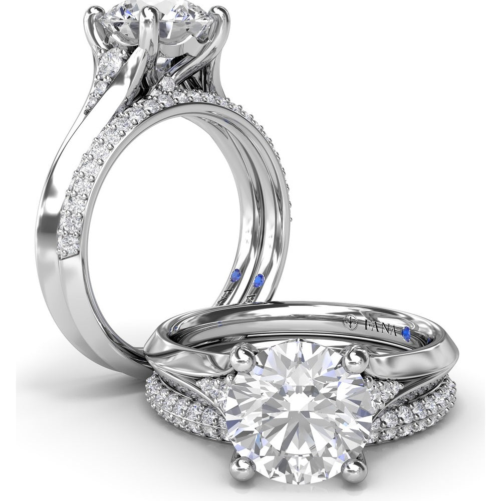 Split Shank Cathedral Engagement Ring Setting with Hidden Halo and Pavé Diamond Accents by Fana - 0.23 Carat Total Diamond Weight