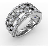 Split Shank Clover Diamond Band with Beaded Bezel Set Round Diamonds by Fana - 0.46 Carat Total Diamond Weight