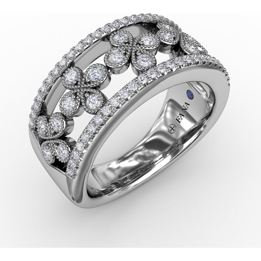 Split Shank Clover Diamond Band with Beaded Bezel Set Round Diamonds by Fana - 0.46 Carat Total Diamond Weight